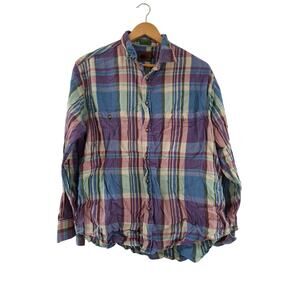Men's Vintage Boston Trader Multi Color Plaid Button Up Shirt Size Large